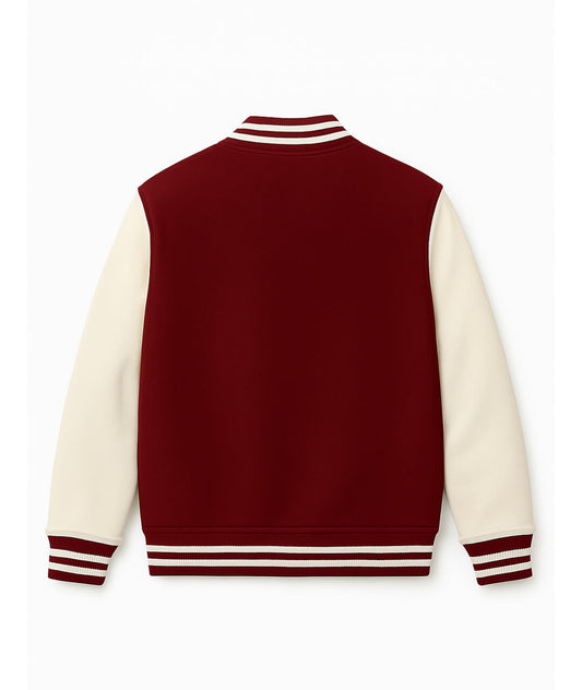 Maroon White Varsity with Leather Sleeves