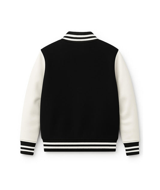 Black White Varsity with Leather Sleeves