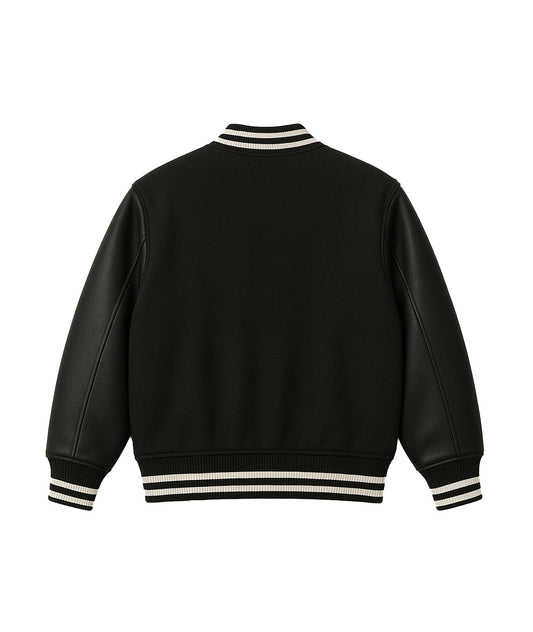 All-Black Varsity Jacket – Leather Sleeve Edition