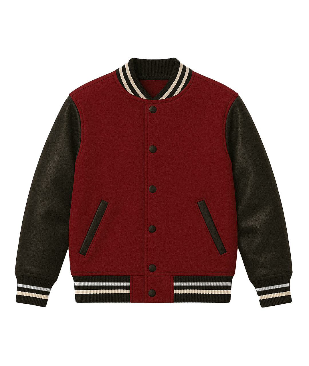 Maroon Black Varsity Jacket - Leather Sleeve Edition – Armadio India
