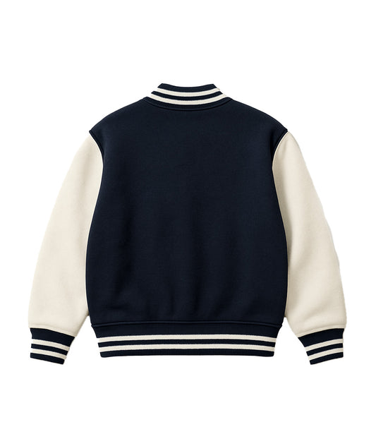 Navy Varsity Jacket with White Sleeves