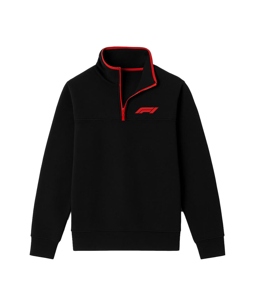 F1 Black Quarter-Zip Sweatshirt – Red Trim