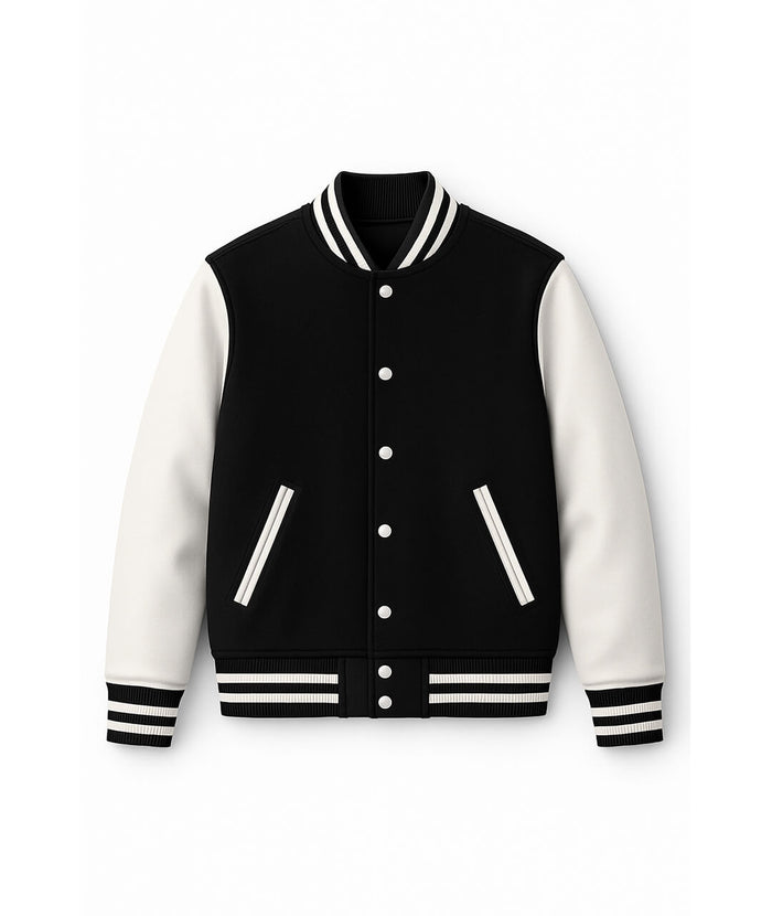 Black White Varsity with Cotton Sleeves