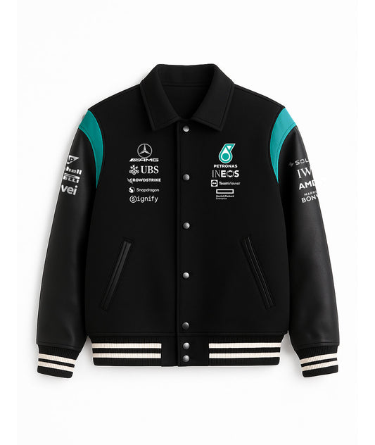 Mercedes AMG Petronas Varsity Jacket – Black & Teal Edition