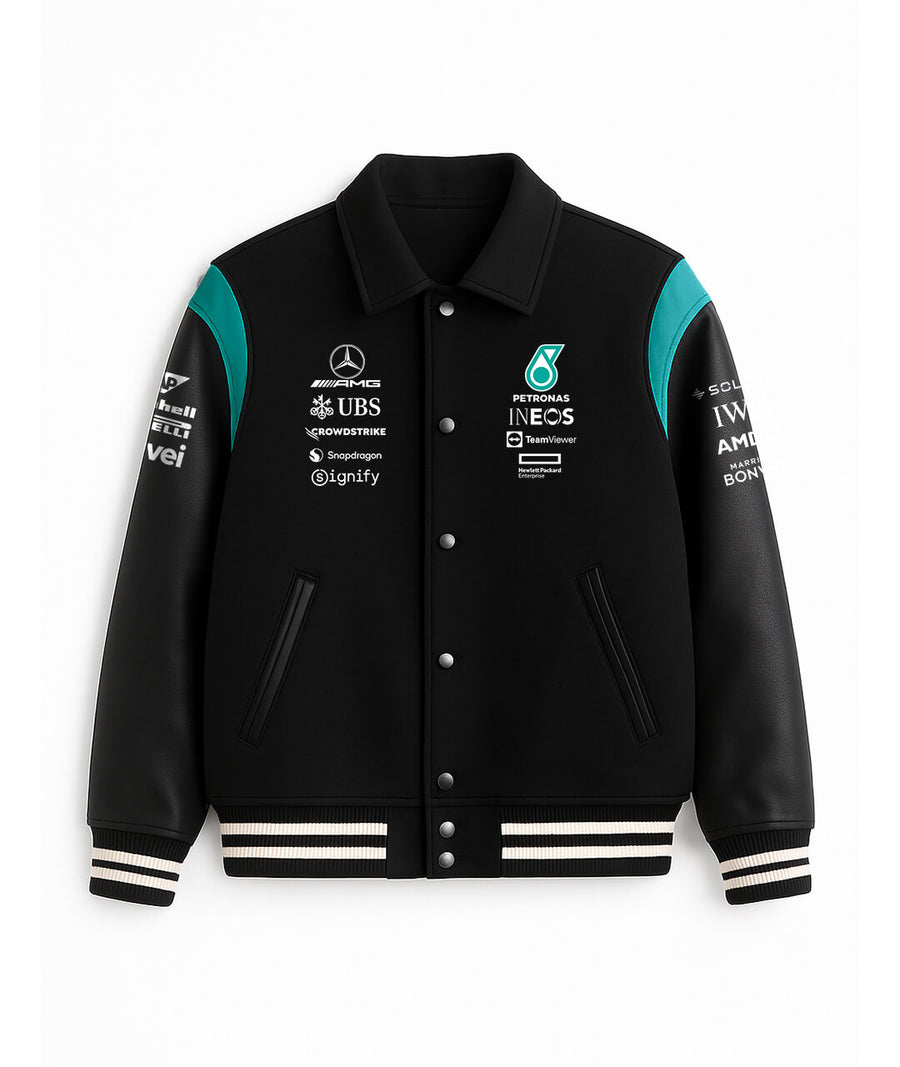 Mercedes AMG Petronas Varsity Jacket – Black & Teal Edition