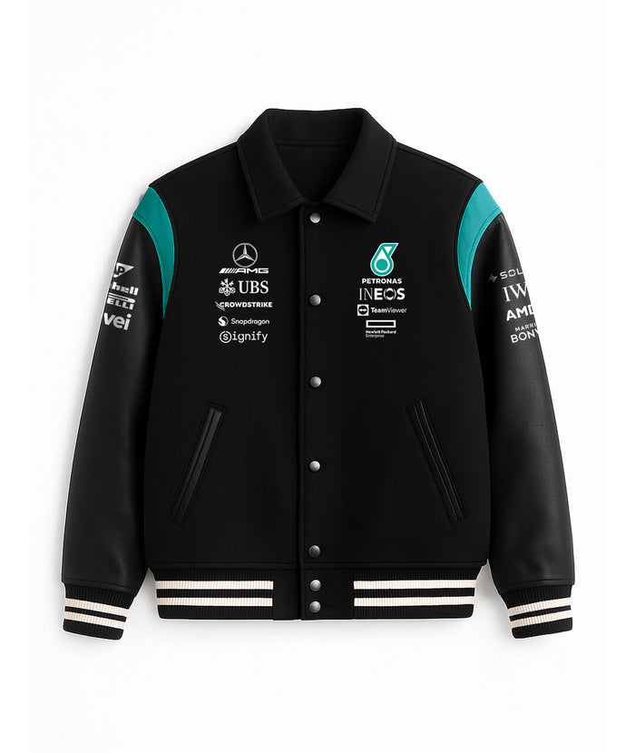 Mercedes AMG Petronas Varsity Jacket – Black & Teal Edition