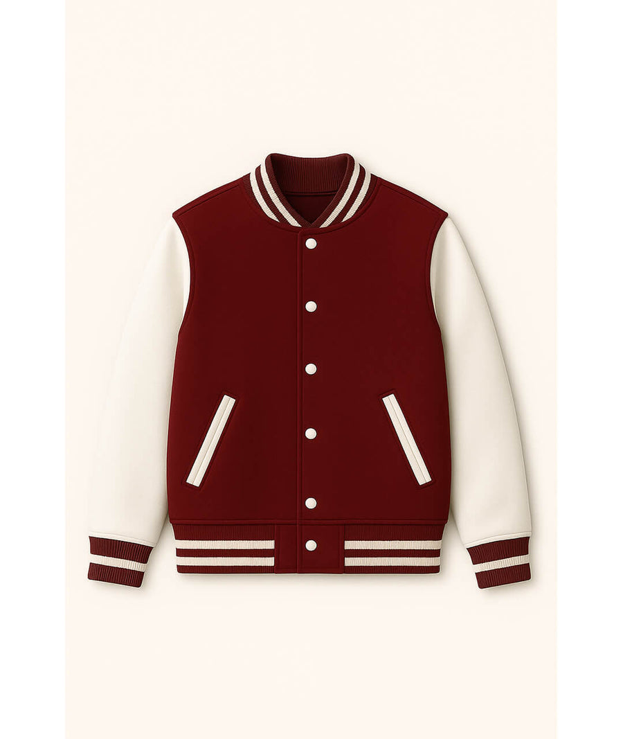Maroon White Varsity with Leather Sleeves