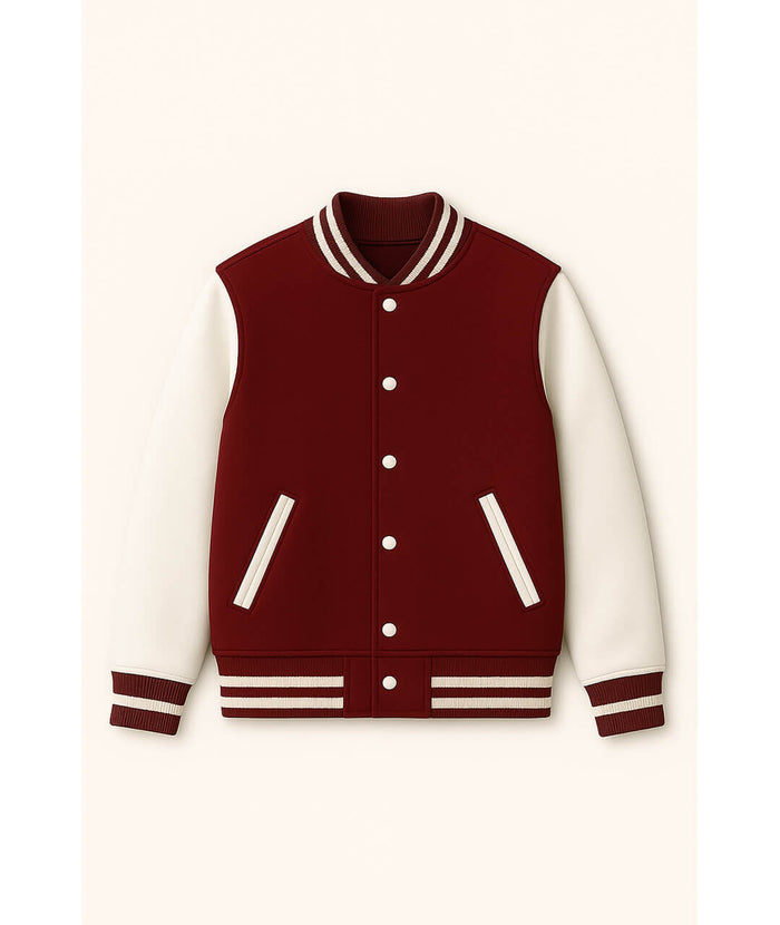 Maroon White Varsity with Leather Sleeves