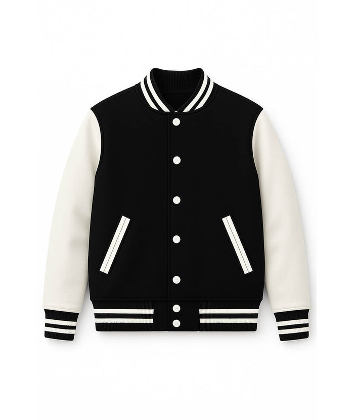 Black White Varsity with Leather Sleeves