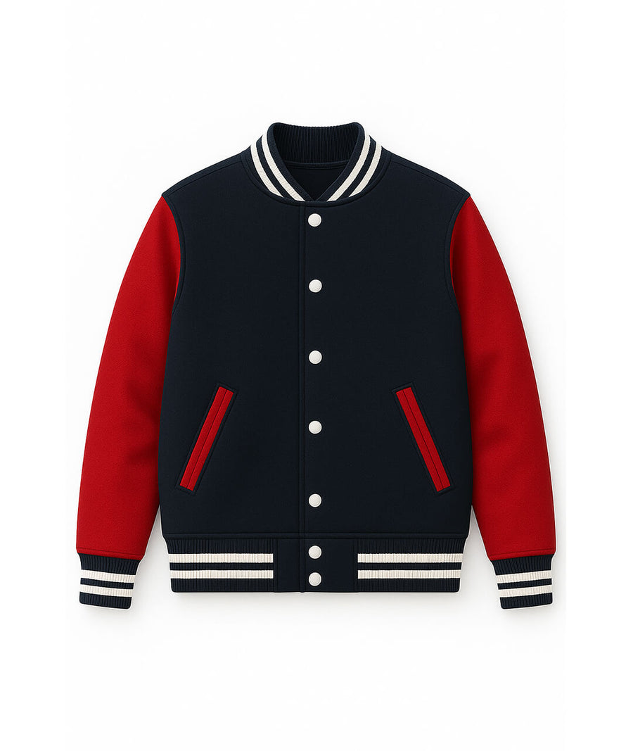Navy Red Cotton Sleeves Varsity
