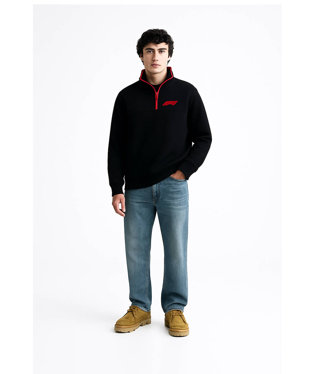 F1 Black Quarter-Zip Sweatshirt – Red Trim