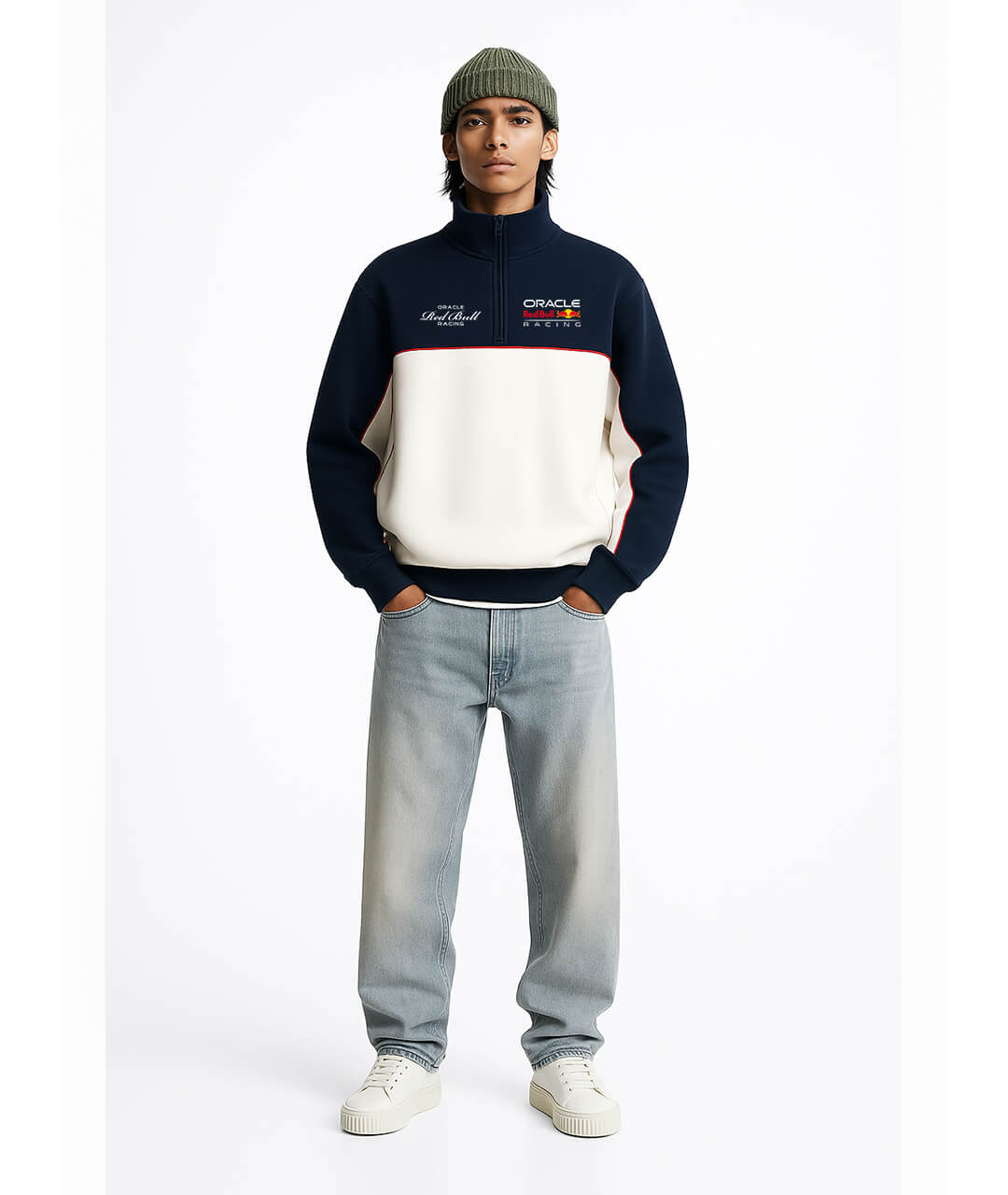 Red Bull Racing Navy–White Quarter Zip Sweatshirt