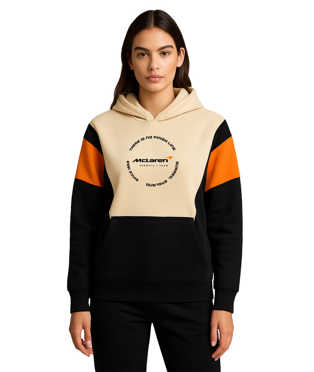 McLaren Triple-Tone Street Hoodie – Oversized Beige/Black/Orange