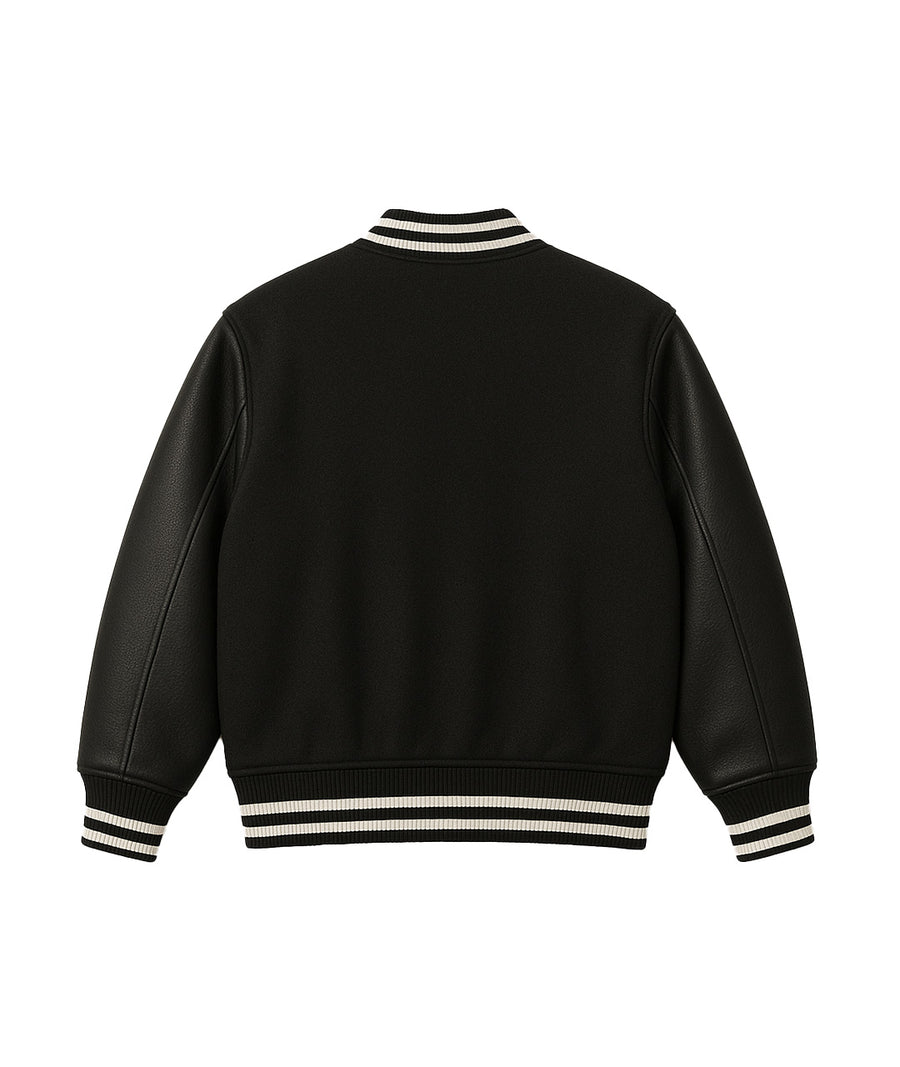 All-Black Varsity Jacket – Leather Sleeve Edition