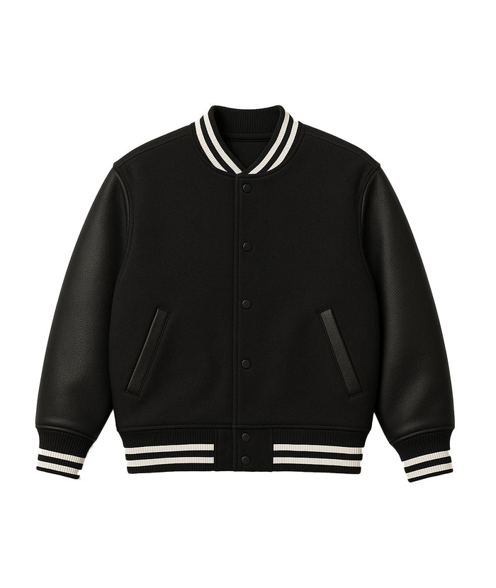 All-Black Varsity Jacket – Leather Sleeve Edition