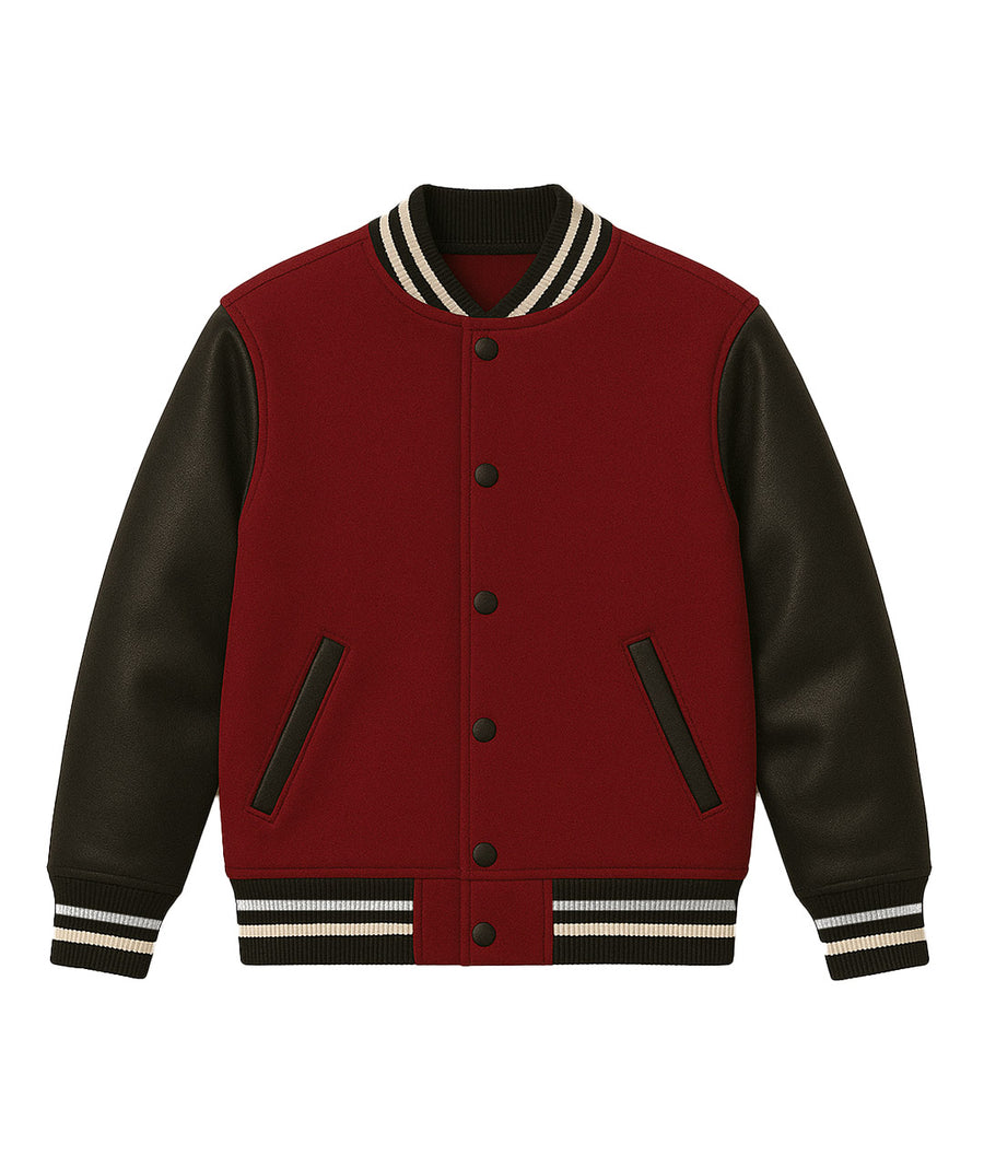 Maroon Black Varsity Jacket - Leather Sleeve Edition