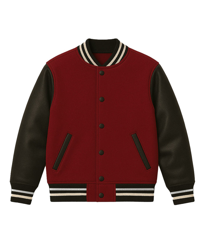 Maroon Black Varsity Jacket - Leather Sleeve Edition